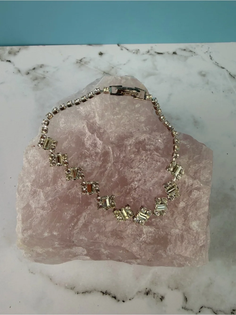 Vintage 1950s Clear Rhinestone Bracelet Lot Geometric Baguette Double Strand